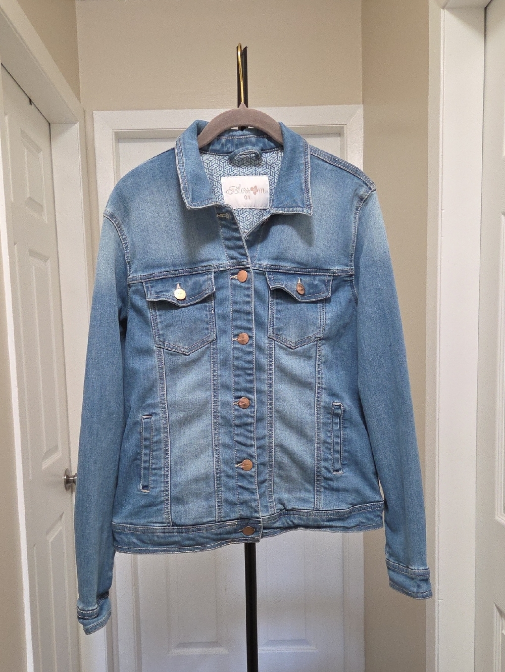 Blossom Light Blue Denim Jean Jacket - Casual Button-Front